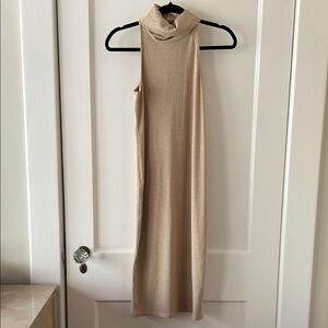 Banana Republic Ribbed Column Mock Neck Tan Sleeveless Dress XSP